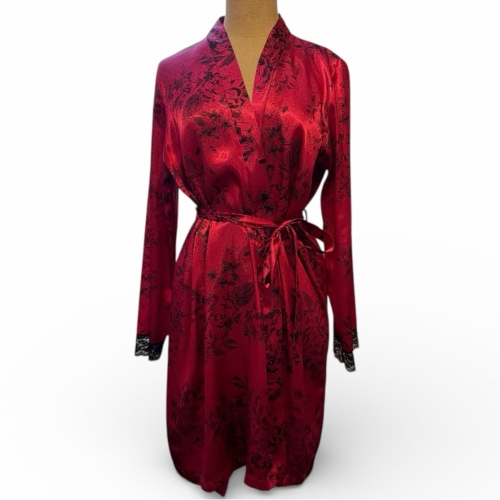 Women's Robe - Magenta with Floral Polka Dot Print